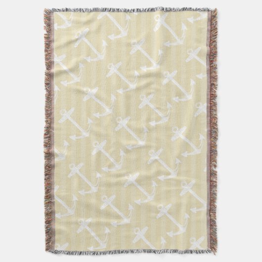 航海のいかりグレーと白のパタモダンーン スローブランケット (正面縦)