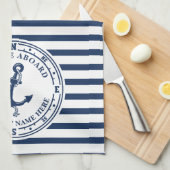 航海のいかりコンストライプのパスボート名 キッチンタオル (四つ折り)