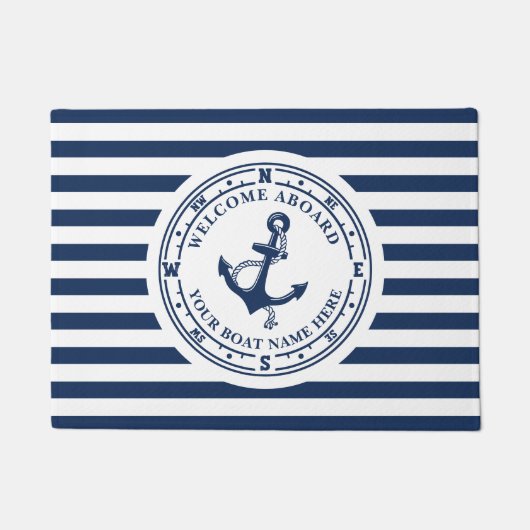 航海のいかりコンストライプのパスボート名 ドアマット (正面)