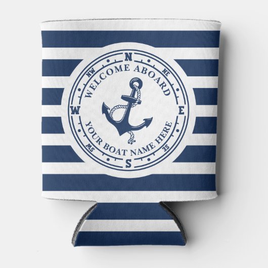 航海のいかりコンストライプのパスボート名 缶クーラー (正面)