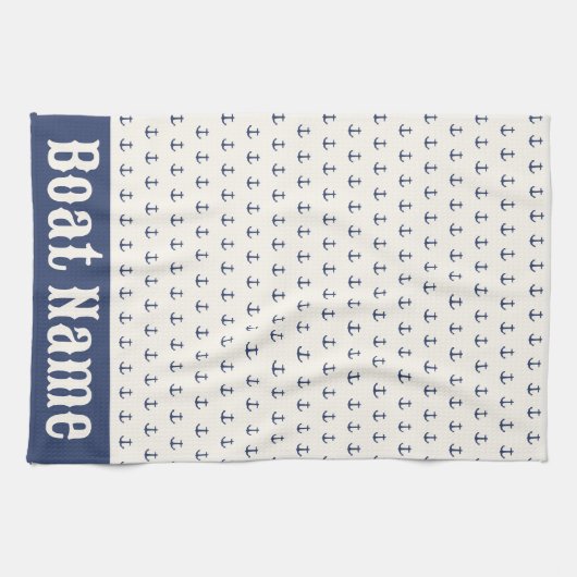 航海のいかりコーストストライプレービーブルークリーム キッチンタオル (横)