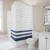 航海のいかりコーストストライプレービーブルークリーム シャワーカーテン (インサイチュ)