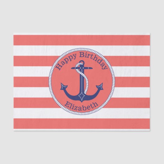 航海のいかりコーラルパーソナライズされた誕生日 薄葉紙 (正面)