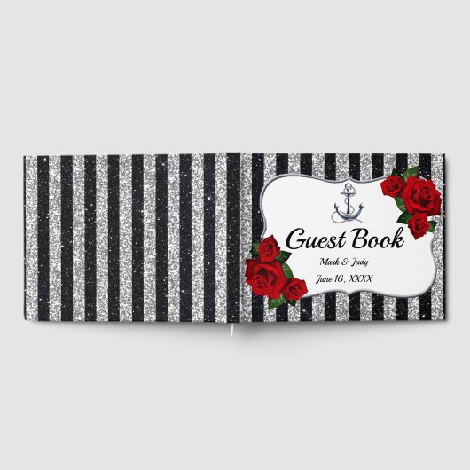 航海のいかりシルバーブストライプラック結婚ズ ゲストブック (全面)