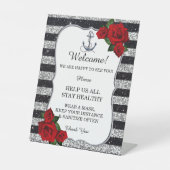 航海のいかりシルバーブラックストライプ結婚の安全 台座サイン (正面)