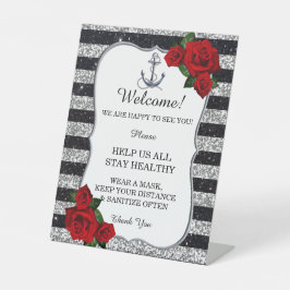 航海のいかりシルバーブラックストライプ結婚の安全 台座サイン