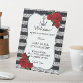 航海のいかりシルバーブラックストライプ結婚の安全 台座サイン (インサイチュ)