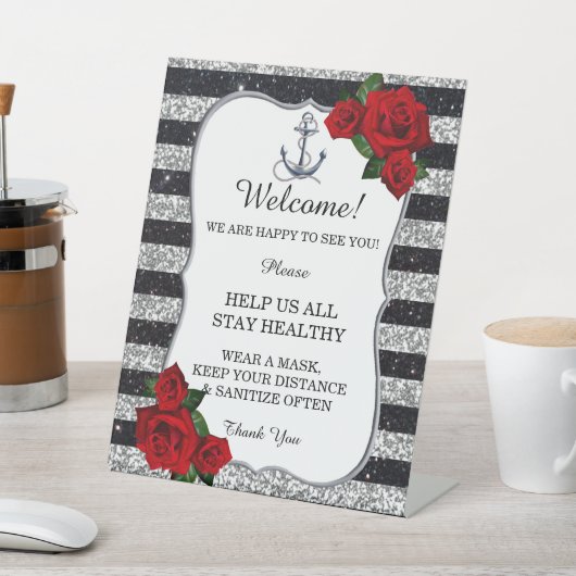 航海のいかりシルバーブラックストライプ結婚の安全 台座サイン (インサイチュ)