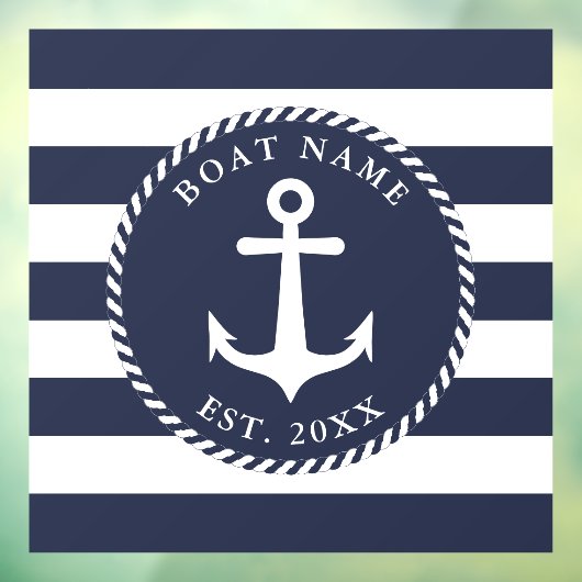航海のいかりスクエアネイビーブルー&ホワイトボート名 ウィンドウサイン (シート3)