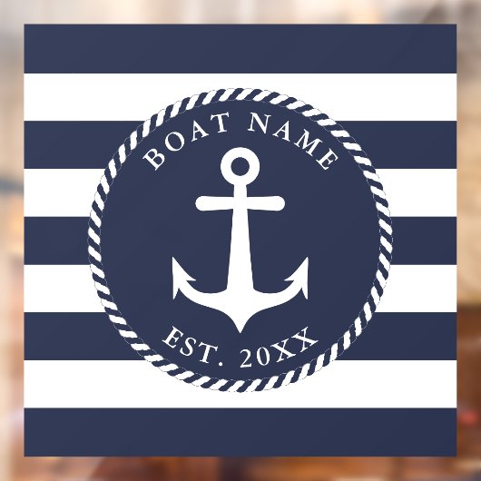 航海のいかりスクエアネイビーブルー&ホワイトボート名 ウィンドウサイン (シート2)