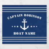 航海のいかりスターズキャプテンネームとボートネイビー スパークリングワインラベル (シングルラベル)