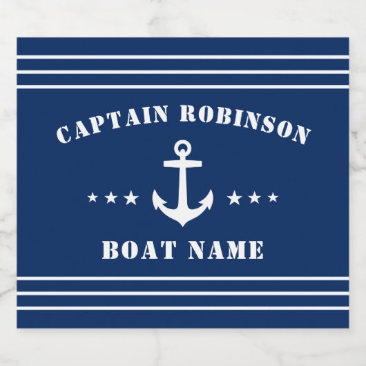 航海のいかりスターズキャプテンネームとボートネイビー リキュールボトルラベル (シングルラベル)