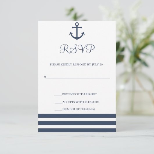 航海のいかりストライプのと結婚の応答カード 出欠カード (スタンド正面)