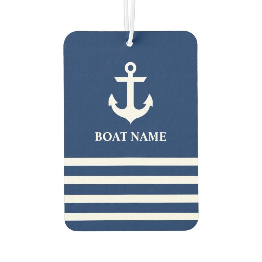航海のいかりストライプのボート名ネイビーブルー カーエアーフレッシュナー (裏面)