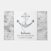 航海のいかりセーリングファミリーネームグレーウェルカム ドアマット (正面)