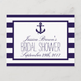 航海のいかりネイビストライプーブライダルシャワーレシピ インビテーションポストカード