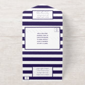 航海のいかりネイビストライプー実在結婚のホイル オールインワン招待状 (外側)