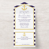 航海のいかりネイビストライプー実在結婚のホイル オールインワン招待状 (内側)