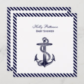 航海のいかりネイビストライプー診断システム2SQベビーシャワー 招待状 (正面/裏面)