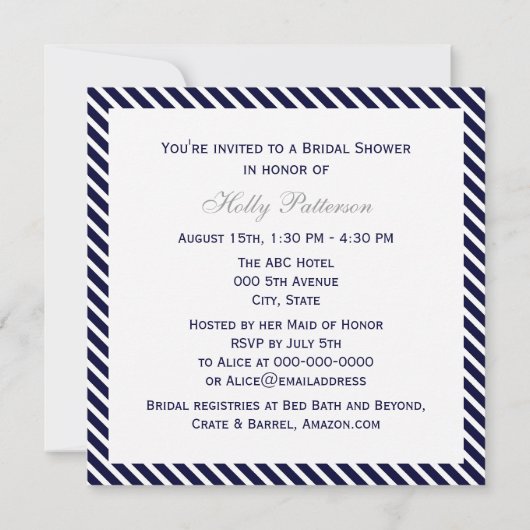 航海のいかりネイビストライプー診断ブライダルシャワー 招待状 (裏面)