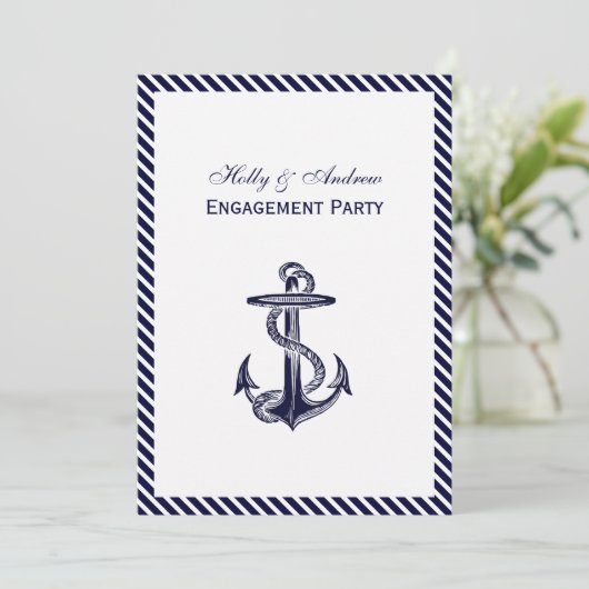 航海のいかりネイビストライプー診断婚約 招待状 (スタンド正面)