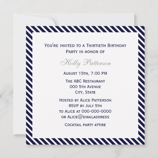航海のいかりネイビストライプー診断誕生日2SQ 招待状 (裏面)
