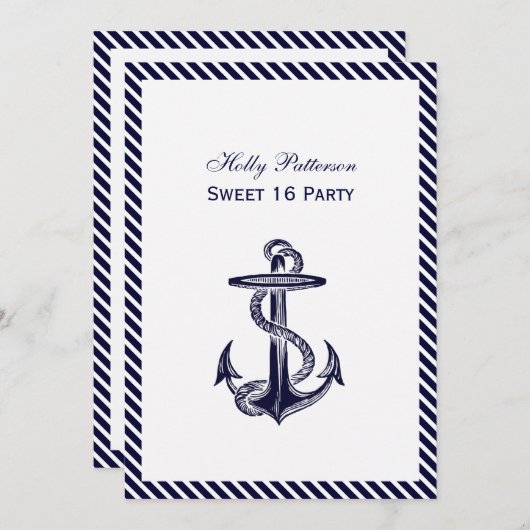 航海のいかりネイビストライプー診断2Vスイート16 招待状 (正面/裏面)