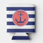 航海のいかりネイビーとコーラルパーソナライズされた 缶クーラー (裏面)