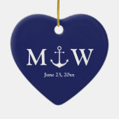 航海のいかりネイビーカスタムブルー対モノグラム セラミックオーナメント (裏面)