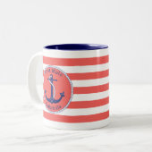 航海のいかりネイビーコーラルファーストパーソナライズされたメイト ツートーンマグカップ (正面左)