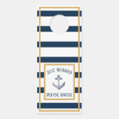 航海のいかりネイビーストライプたった今結婚しました ドアノブサイン (正面)