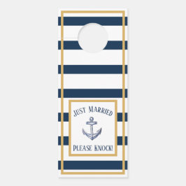 航海のいかりネイビーストライプたった今結婚しました ドアノブサイン