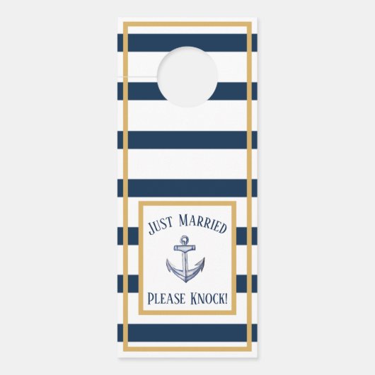 航海のいかりネイビーストライプたった今結婚しました ドアノブサイン (正面)