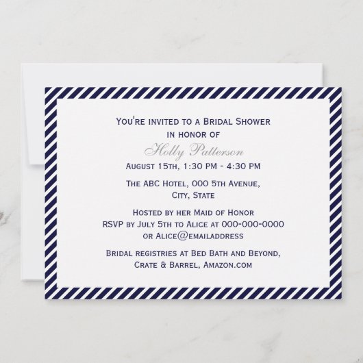 航海のいかりネイビーストライプディグブライダルシャワー 招待状 (裏面)