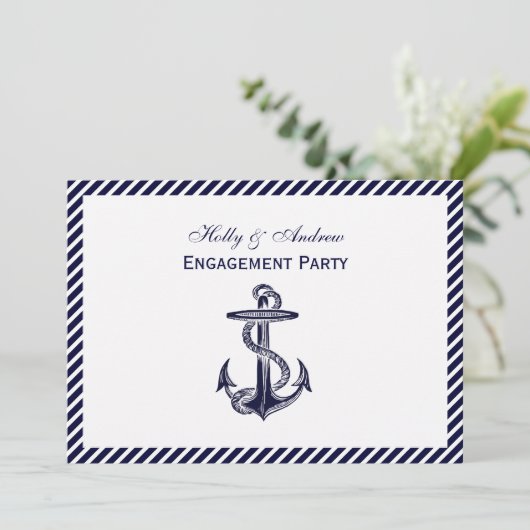 航海のいかりネイビーストライプディグ婚約 招待状 (スタンド正面)