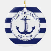 航海のいかりネイビーストライプルモノグラムの セラミックオーナメント (裏面)
