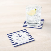 航海のいかりネイビーストライプル結婚ズ スクエアペーパーコースター (インサイチュ)