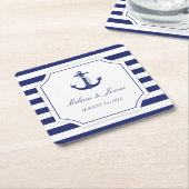 航海のいかりネイビーストライプル結婚ズ スクエアペーパーコースター (アングル)