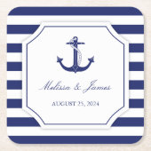 航海のいかりネイビーストライプル結婚ズ スクエアペーパーコースター (正面)