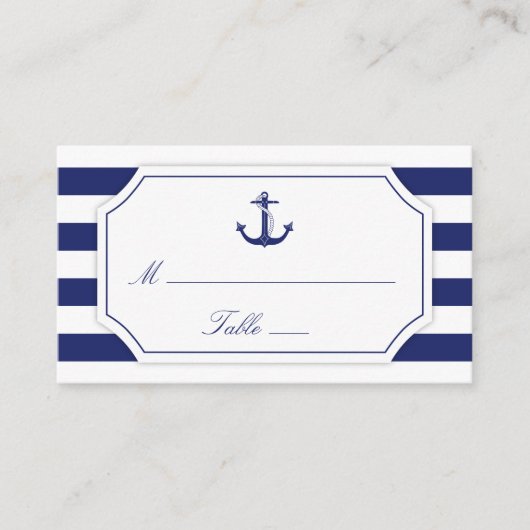 航海のいかりネイビーストライプル結婚ズ プレイスカード (正面)