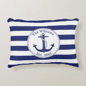 航海のいかりネイビーストライプル・ブルー・ファミリー名 アクセントクッション (正面)