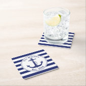 航海のいかりネイビーストライプル・ブルー・ファミリー名 スクエアペーパーコースター (インサイチュ)