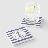 航海のいかりネイビーストライプル・ブルー・ファミリー名 ストーンコースター (横)