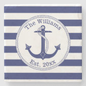 航海のいかりネイビーストライプル・ブルー・ファミリー名 ストーンコースター (正面)