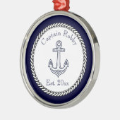 航海のいかりネイビーブルーとホワイト メタルオーナメント (左)