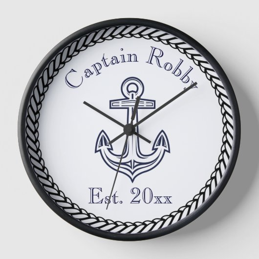 航海のいかりネイビーブルーとホワイト 壁時計 (正面)