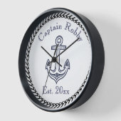 航海のいかりネイビーブルーとホワイト 壁時計 (傾斜)