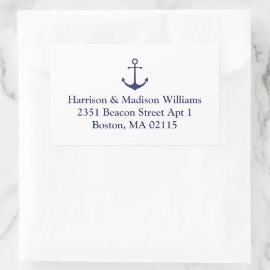 航海のいかりネイビーブルーカスタム差出人住所 長方形シール (バッグ)