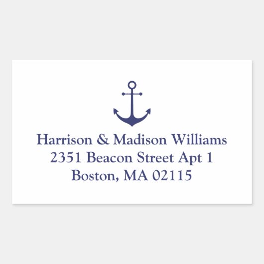 航海のいかりネイビーブルーカスタム差出人住所 長方形シール (正面)
