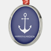 航海のいかりネイビーブルーカスタム文字ミニマル メタルオーナメント (左)